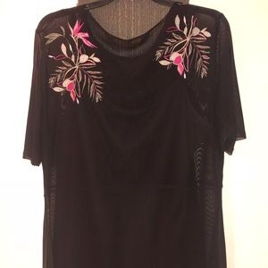 Plus size Sheer black embroidered top